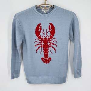 Mighty Fine Lobster Intarsia Sweater Cotton Blue Red Oversized Size XS